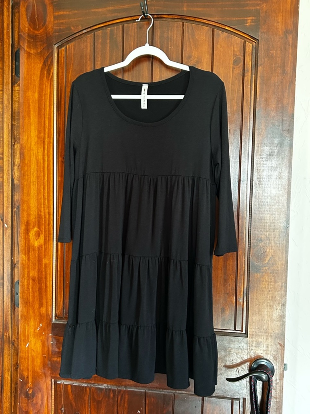 Vanilla Bay Black Tiered Scoop-Neck Long Sleeve Dress